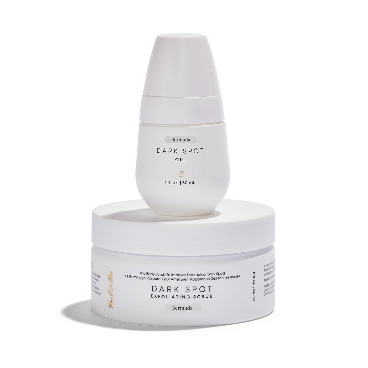Bushbalm Bermuda huile-taches-sombres 30 ml, flacon pratique pour nourrir et éclaircir les zones concernées.