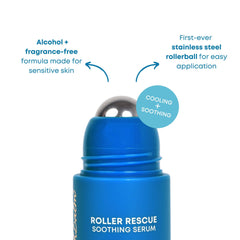 Bushbalm Roller Rescue Aloe leaf illustration highlights soothing ingredients.
