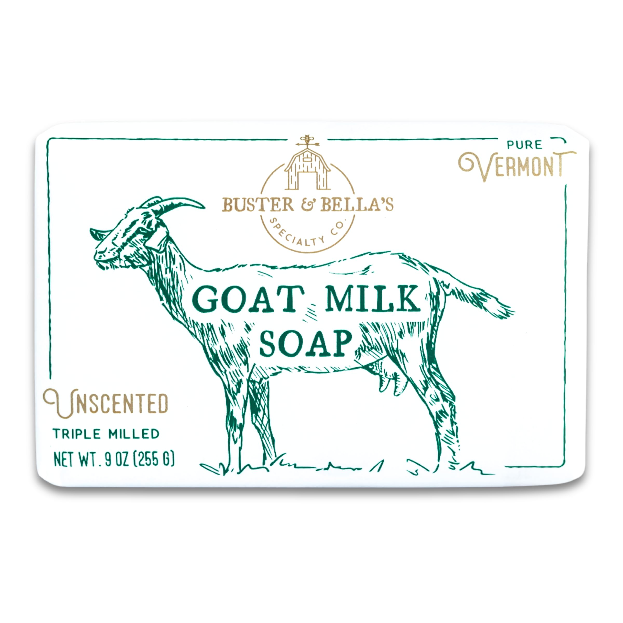 Savon Buster & Bella's au lait de chèvre, triple-moulage pour une longue durée.