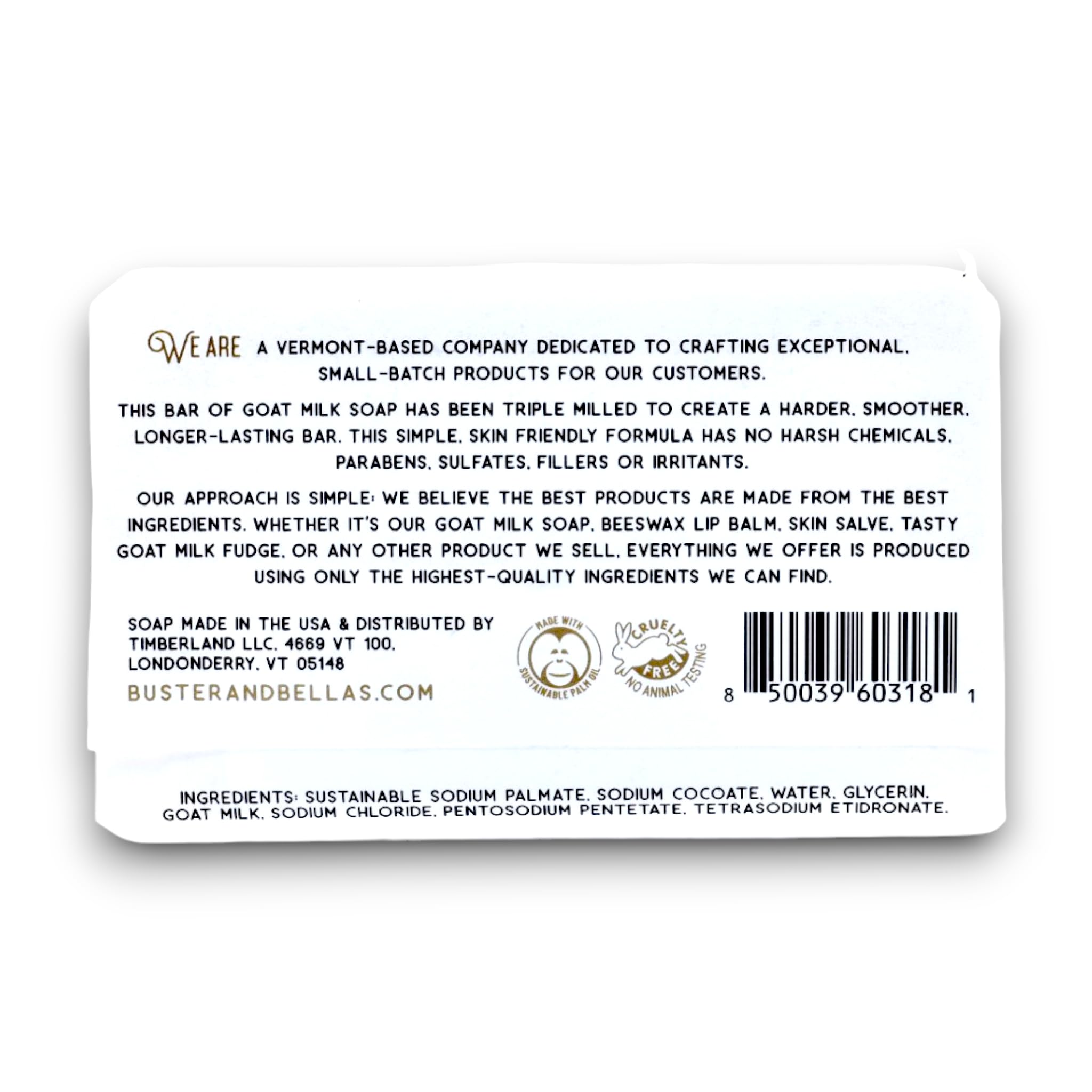 Savon sans parfum Buster & Bella's, idéal peau sensible.