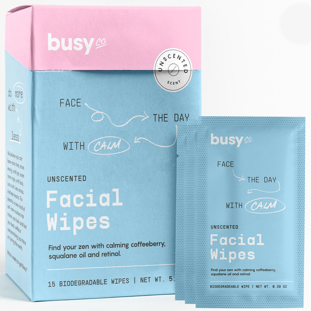 BUSYCO Calm Line facial wipe travel size for effortless on-the-go cleansing.