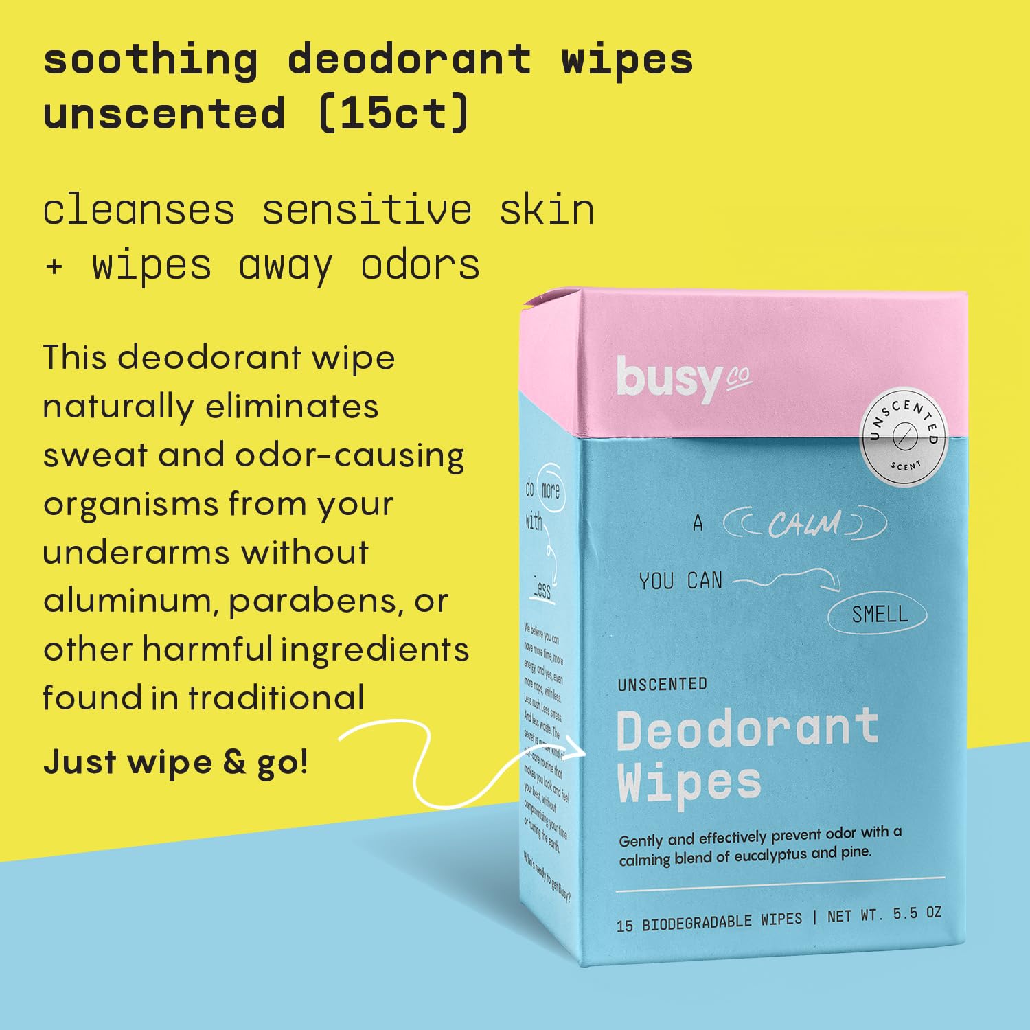 BUSYCO Calm Line lingettes avec zinc, sensation de propreté renforcée.