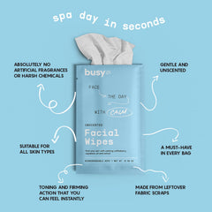 BUSYCO Calm Line wipe with retinol, squalane, and coffeeberry for gentle pampering.