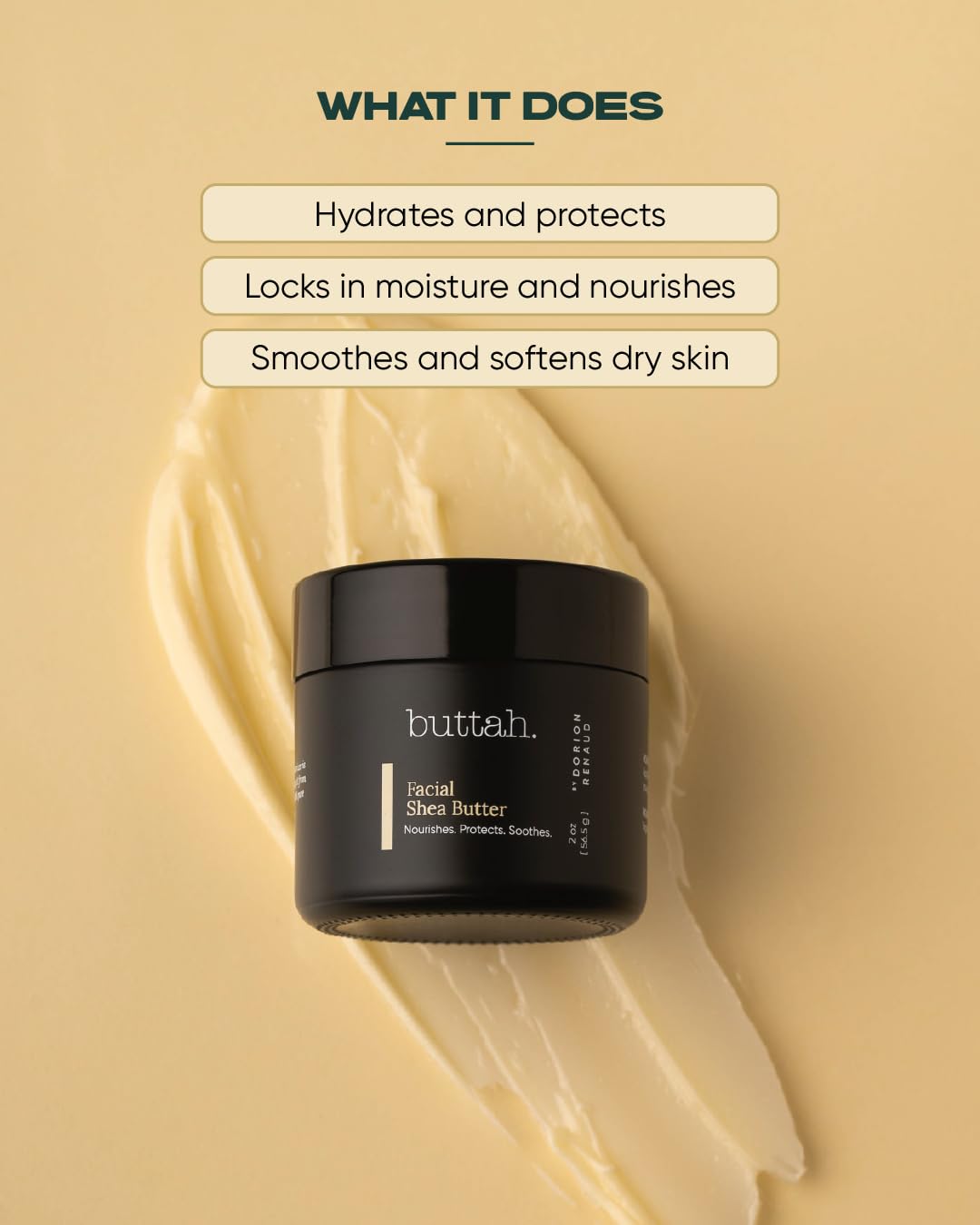 Buttah Beurre karité visage – application mains: soin rapide et hydratant.