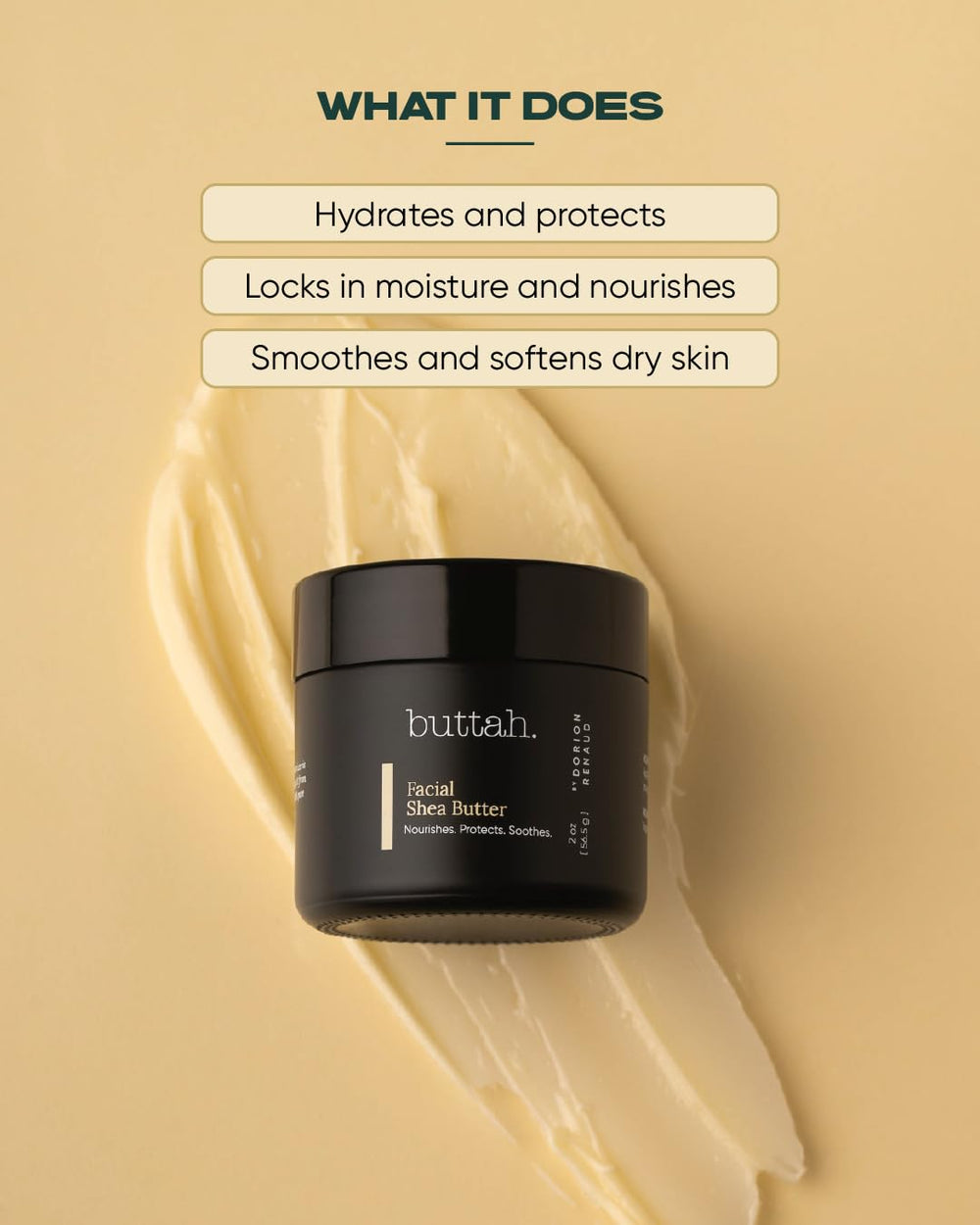 Buttah Beurre karité visage – application mains: soin rapide et hydratant.