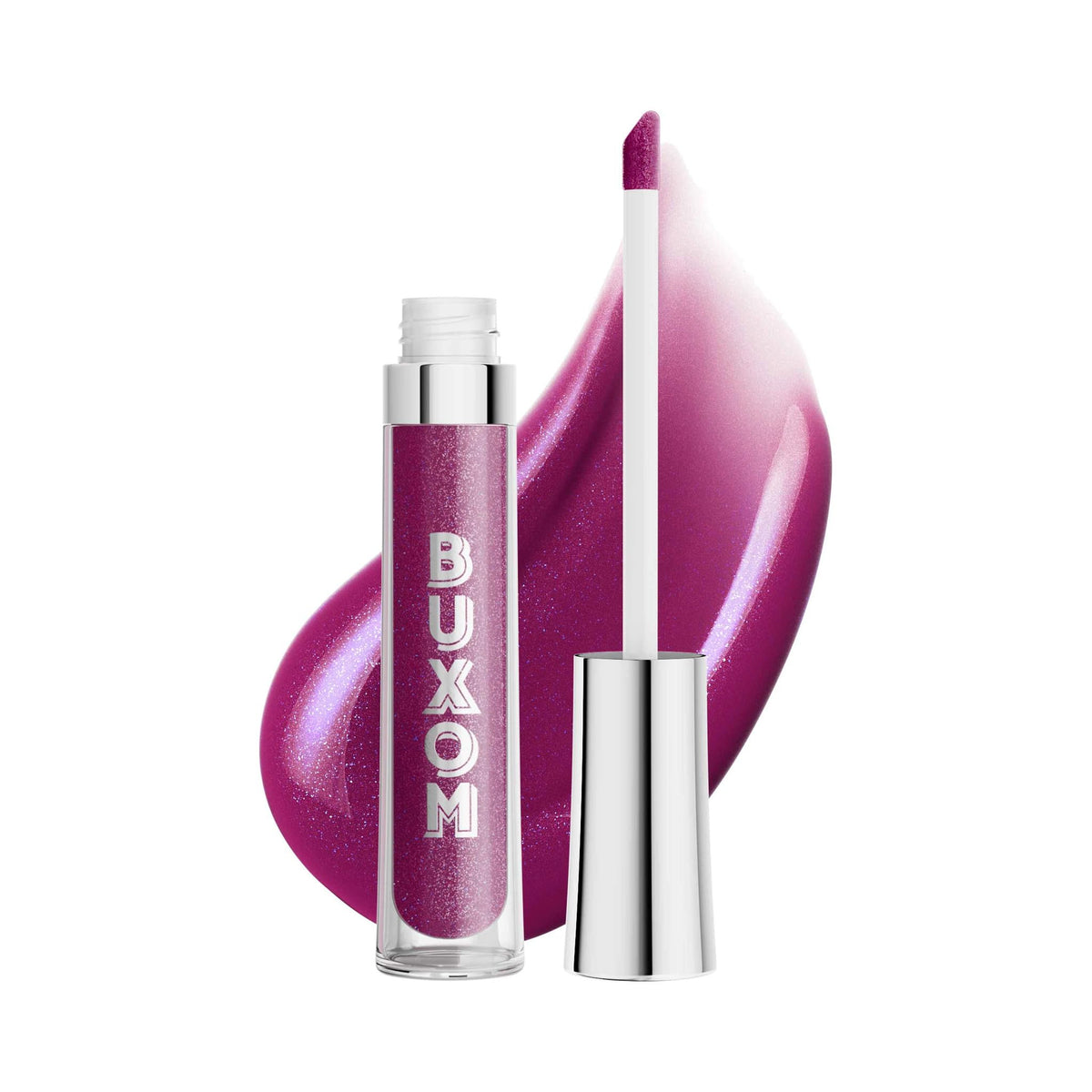Buxom AJ Jane violet translucide bleu scintillant pour un éclat frais sur les lèvres.
