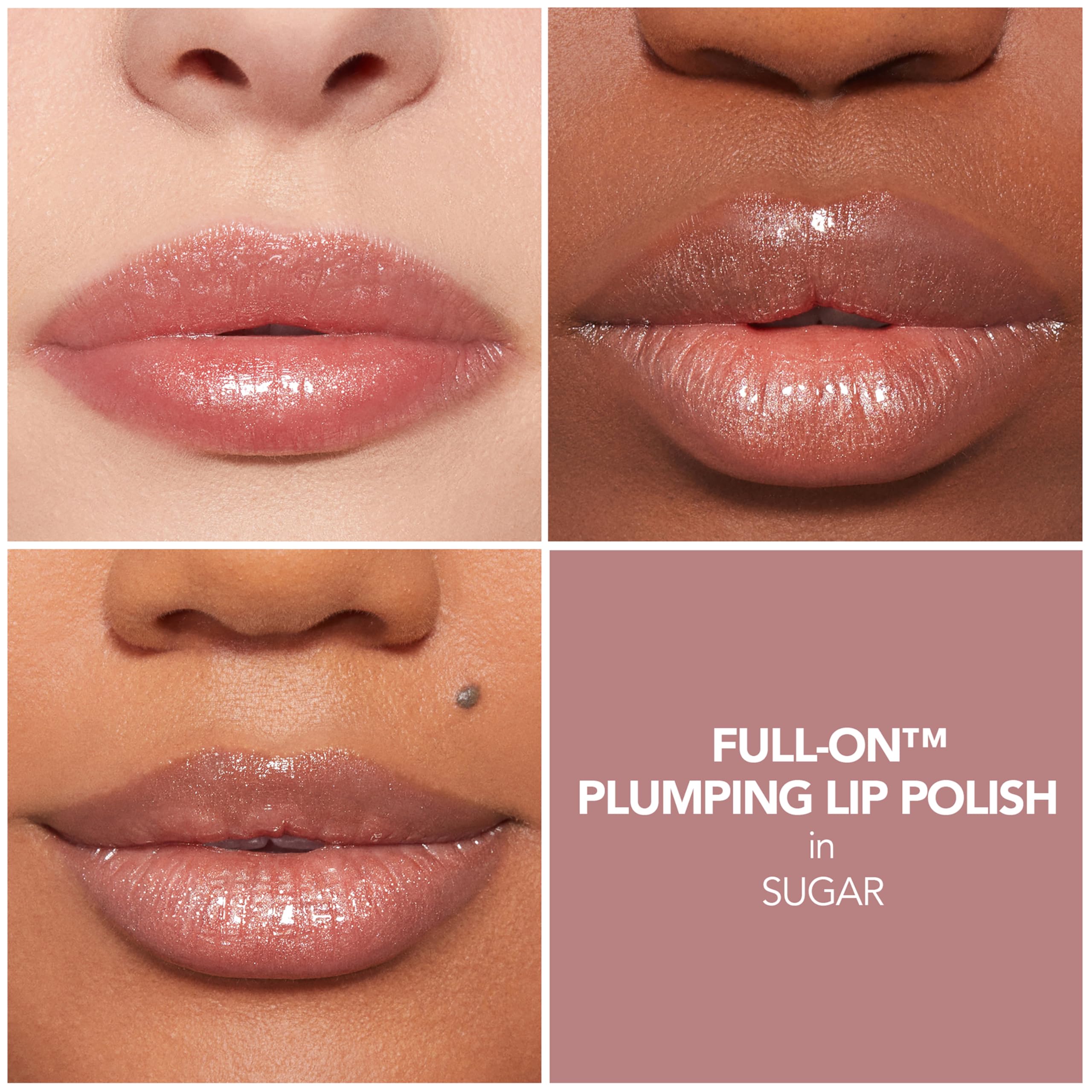Buxom Full-On Plumping Lip Polish AC Sugar texture crèmeuse pour sensation douce.