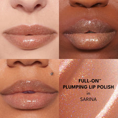 Buxom AQ Sarina – texture irisée qui réfléchit la lumière sur les lèvres.