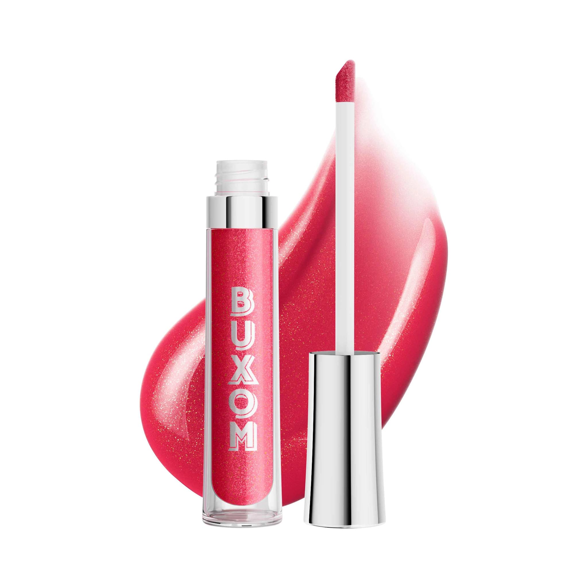Gloss repulpant Buxom framboise-rose-or-dore, brillance et léger effet volumisant.