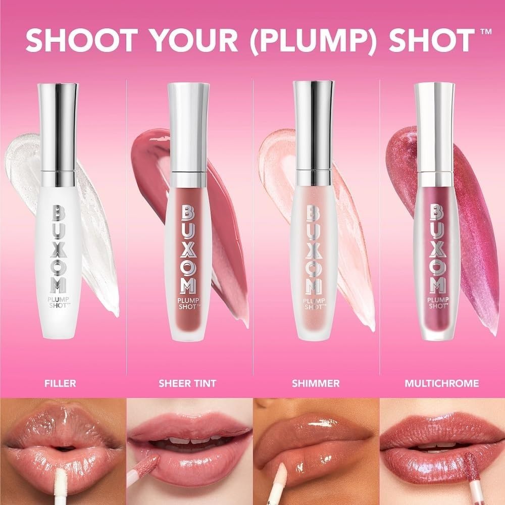 Buxom Plump Shot fini brillant et non collant sur les lèvres.