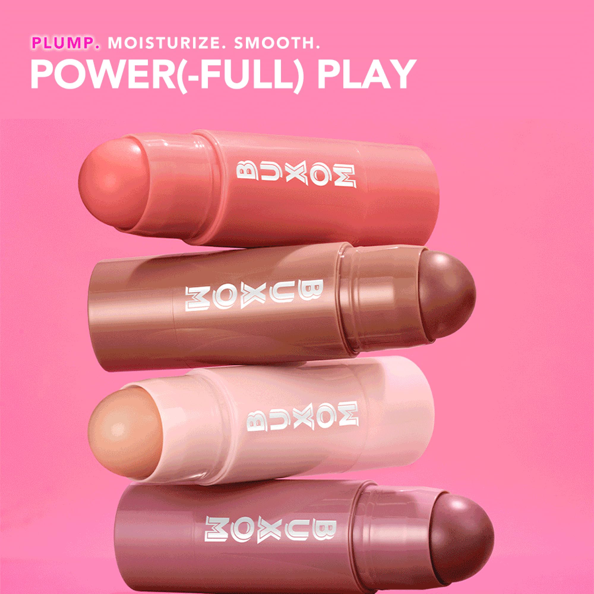 Buxom Power-Full Balm fini-satin rendu doux et satiné sur les lèvres.