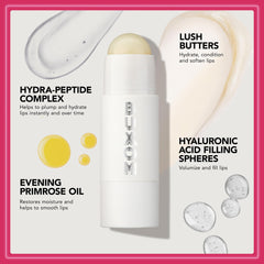 Buxom Power-Full Lip Balm, fini clair offrant une brillance subtile.