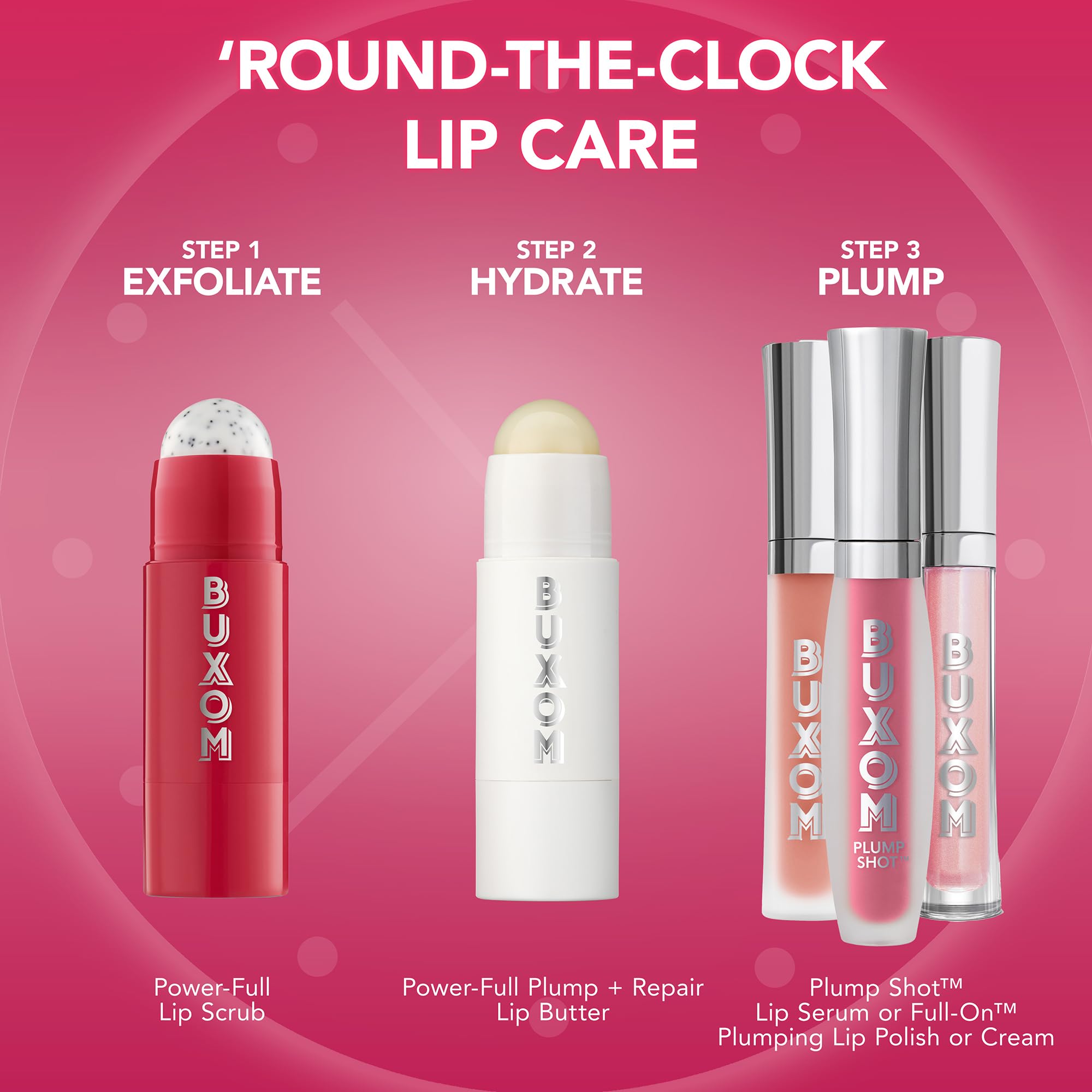 Buxom Power-Full Lip Balm, met en valeur le sourire avec brillance naturelle.