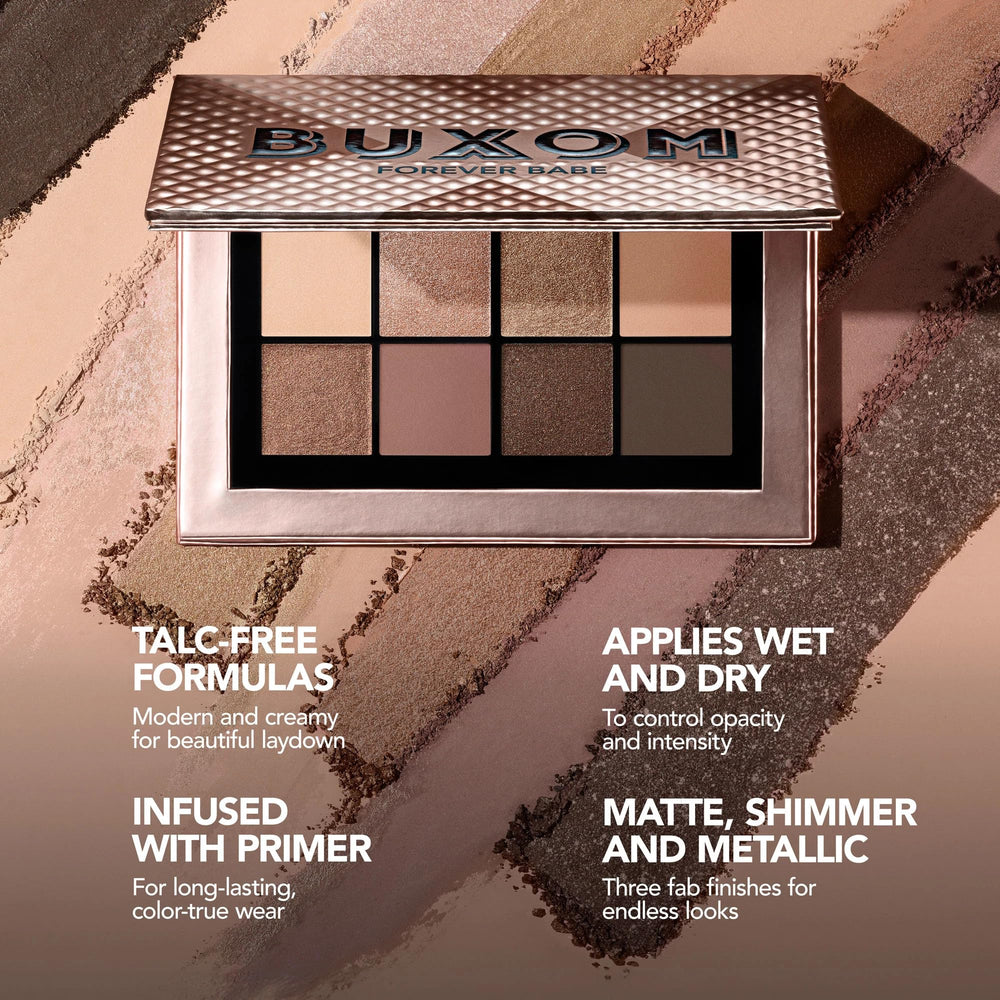 Palette Buxom Iconiques Nudes — formulation sans cruauté animale et sans parabènes pour une beauté responsable.