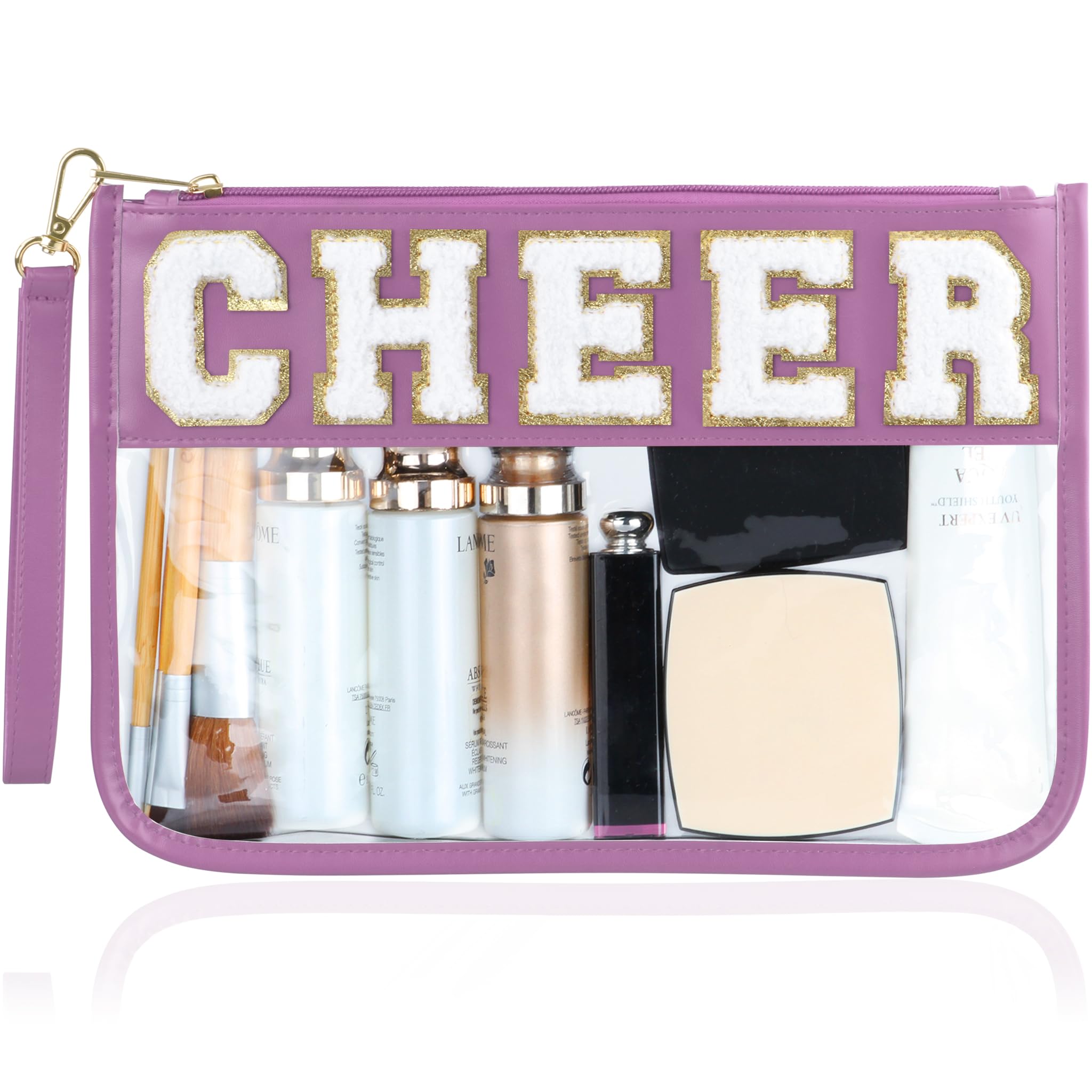 BuyCard Cheer: patch chenille CHEER sur fond violet, style varsity.