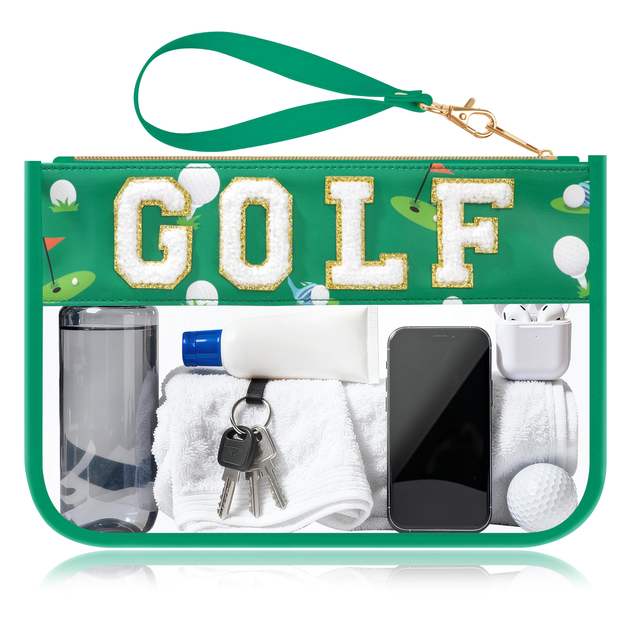 BuyCard sac maquillage golf patch chenille, rangement facile et style prepe.