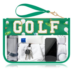 BuyCard sac maquillage golf patch chenille, rangement facile et style prepe.