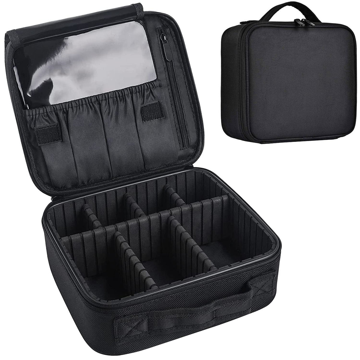 BVser coffret-maquillage-voyage offre des diviseurs reglables pour un rangement personnalisé.