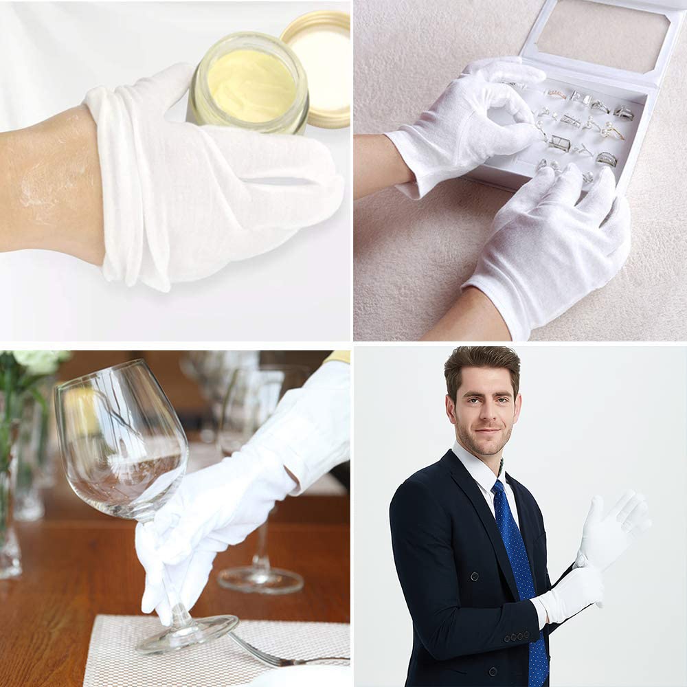 Gants coton blancs BWEISSTH utilisés pour inspection de bijoux et objets précieux.