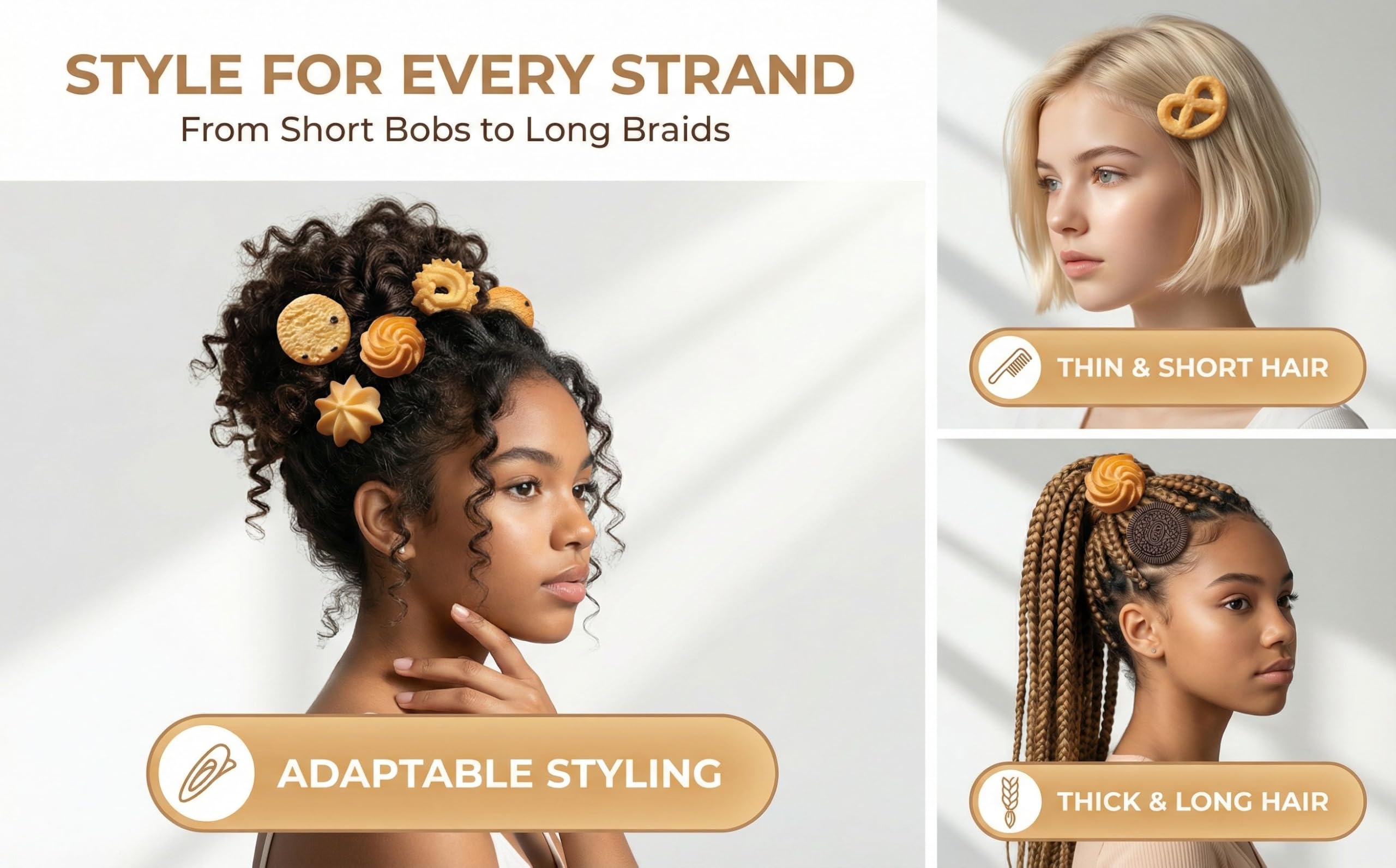Barrettes-biscuits BXBibxiy – conviennent à tous types de cheveux.