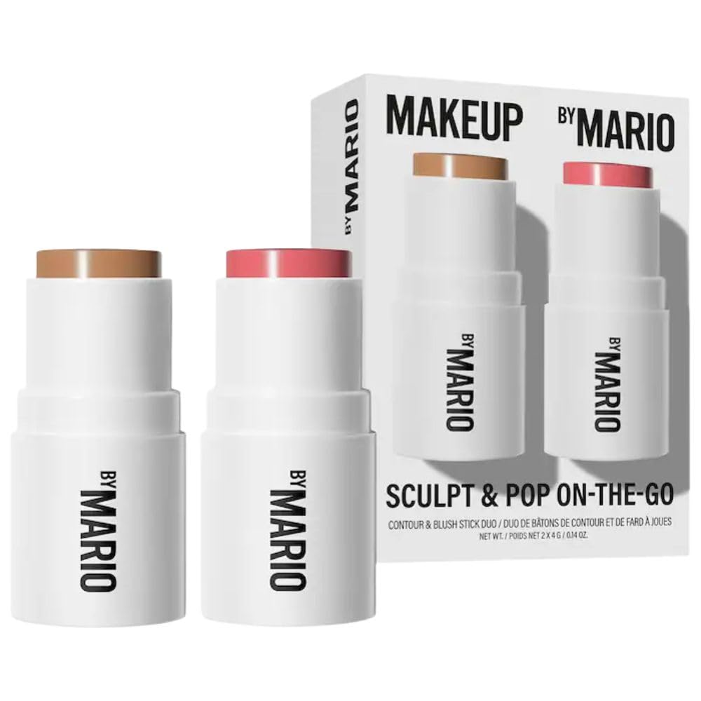 BY MARIO Sculpt & Pop sur le pouce, contour et blush pour une retouche rapide et naturelle.