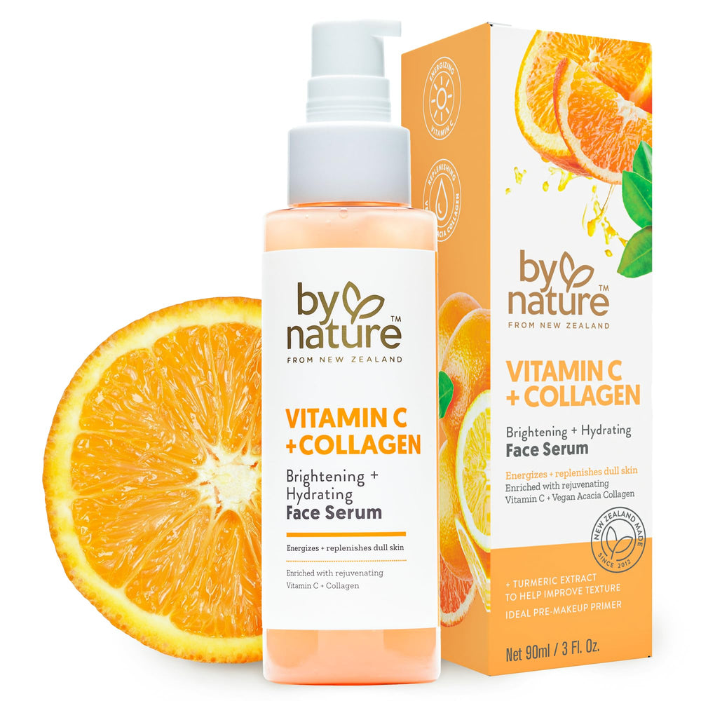 By Nature sérum visage bouteille: vitamine C et collagène, teint éclatant potentiel.