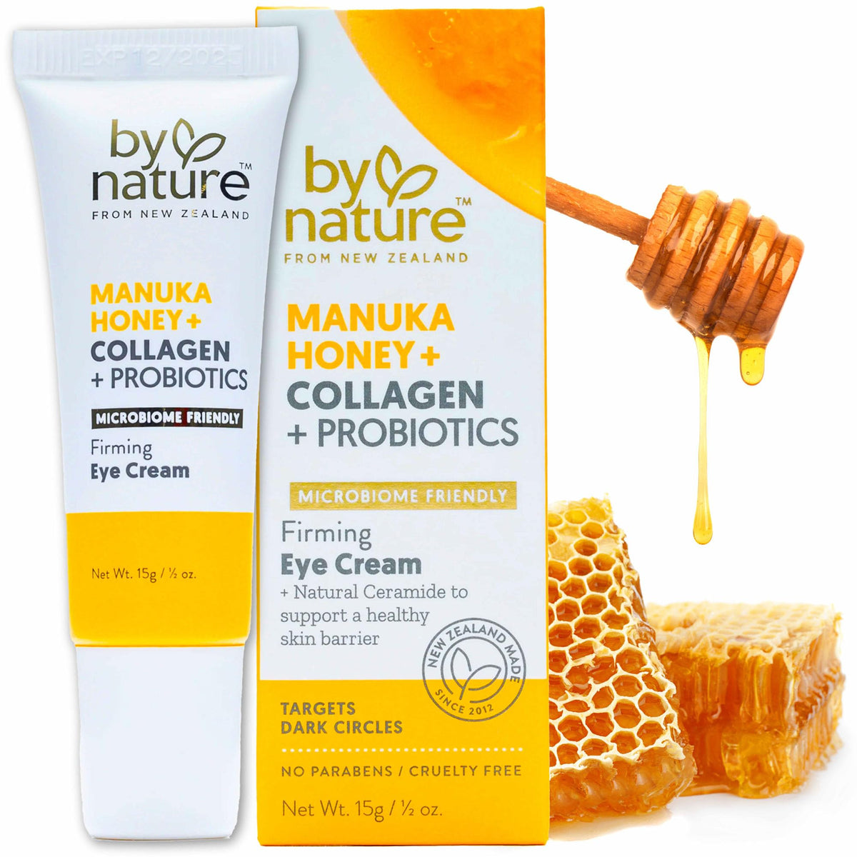 By Nature crème yeux manuka miel collagène probiotiques hydrate et éclaire le regard.