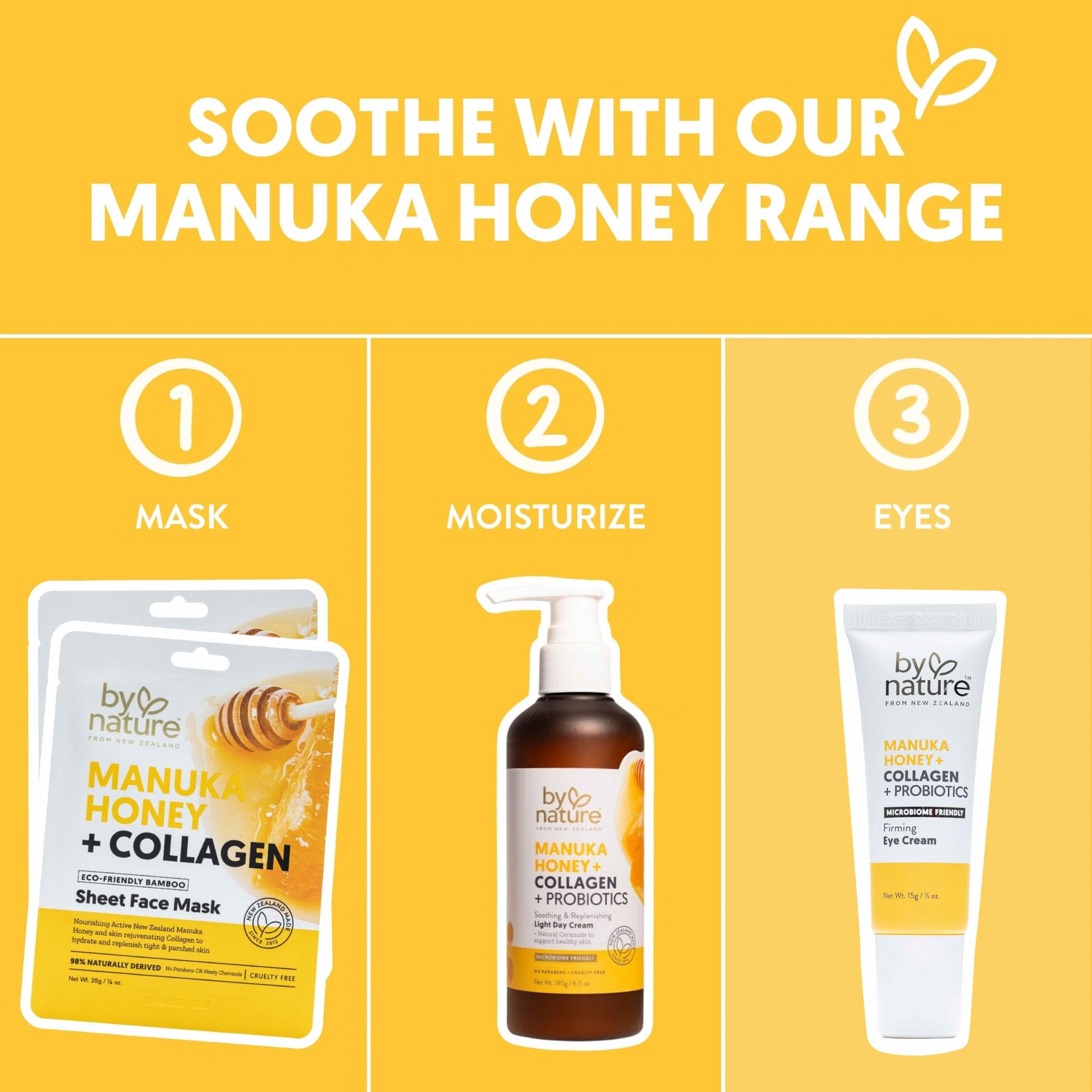 By Nature miel Manuka offre une hydratation légère et nourrissante autour des yeux.