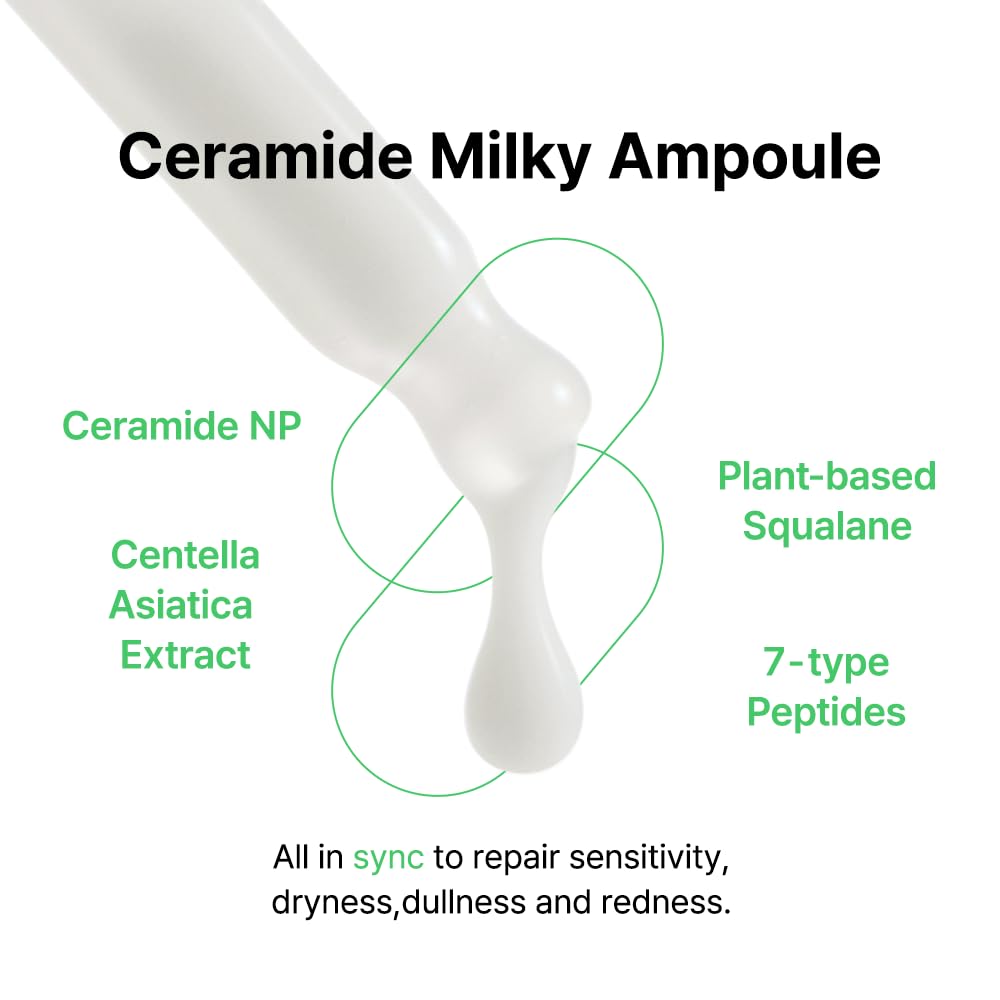 BY WISHTREND Ceramide Milky Ampoule, application visage en douceur.