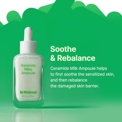 BY WISHTREND Ceramide Milky Ampoule – gouttes déposées sur paume pour hydratation.