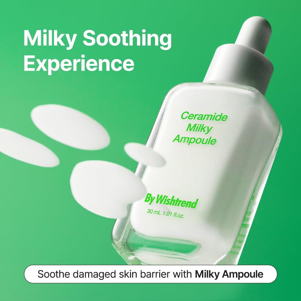 BY WISHTREND Ceramide Milky Ampoule – texture lait pour une application fluide.