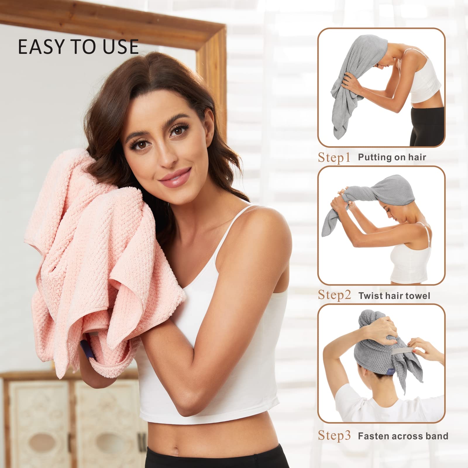 BYCOO ensemble gris et rose, serviettes microfibre polyvalentes