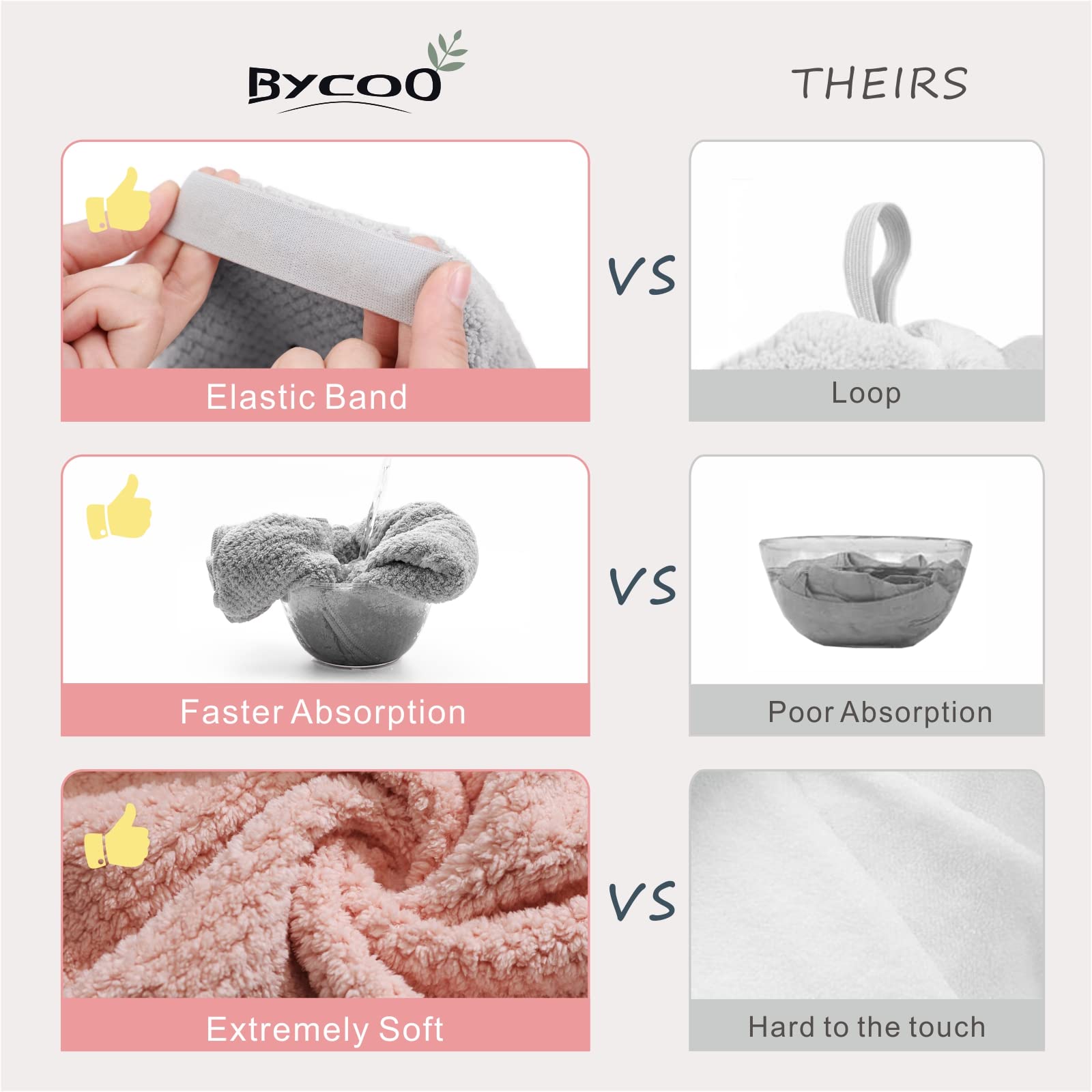 BYCOO serviette cheveux longs 24x40, absorption maximale