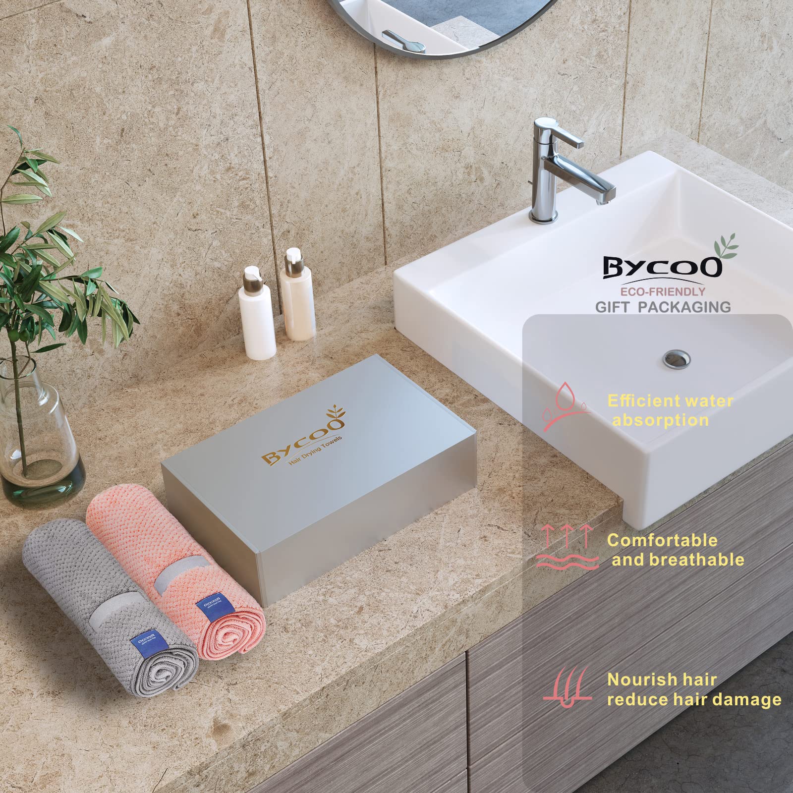 BYCOO serviette microfibre pour cheveux bouclés et épais, pratique