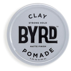 BYRD Hair Clay Pomade, bouteille et étiquette, tenue ferme possible