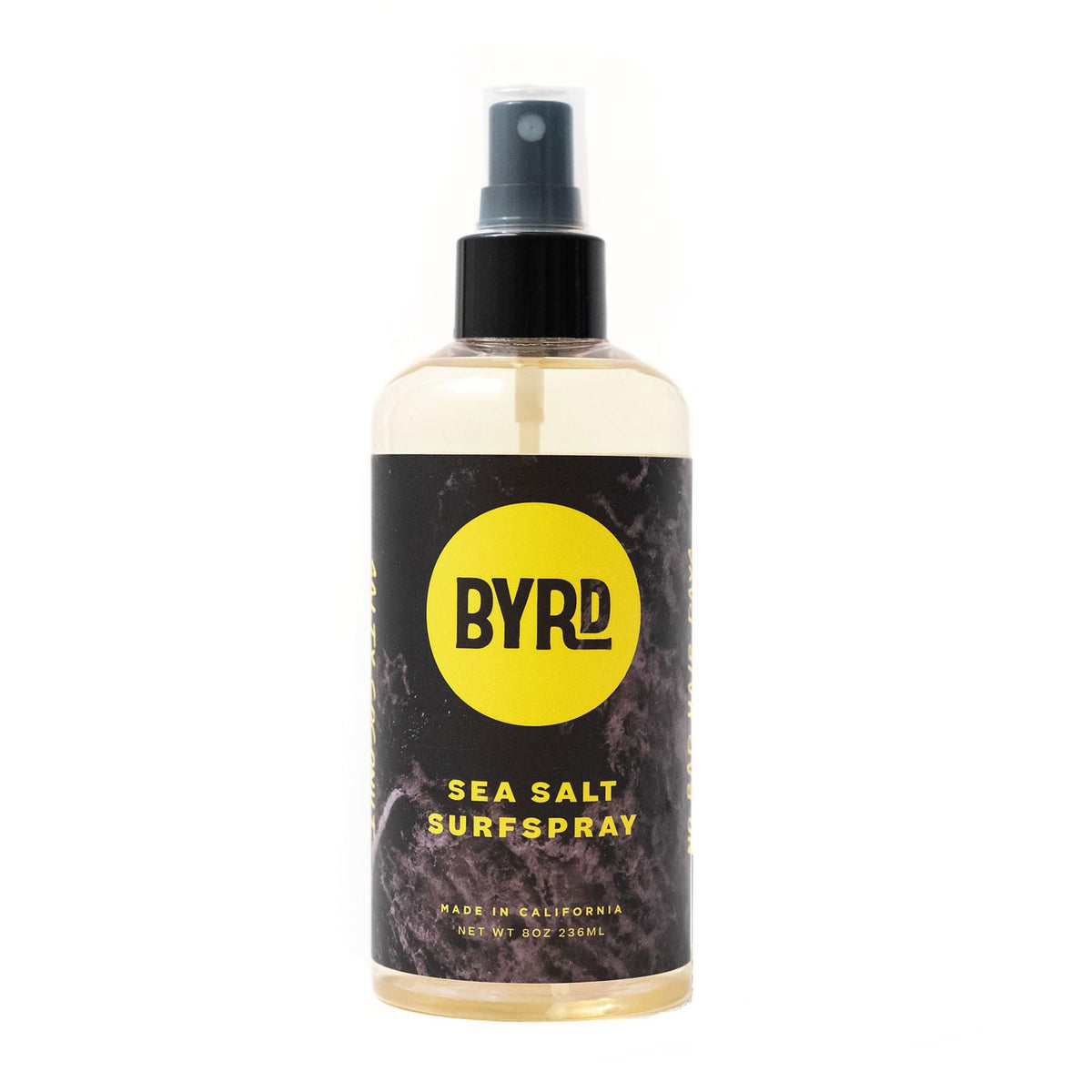 BYRD Hairdo brume texturisante aux sels marins, bouteille exposée et texture légère.