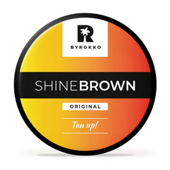 BYROKKO Shine Brown – Bouteille bronzage prête pour exposition solaire.
