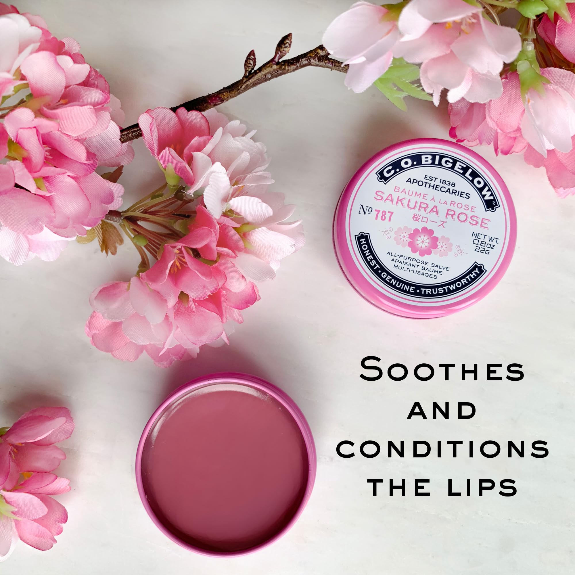 C.O. Bigelow Sakura Rose Salve : application facile sur les lèvres