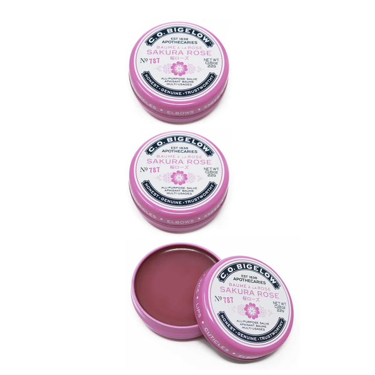 C.O. Bigelow Sakura Rose Salve : trois boîtes compactes pour hydrater les lèvres