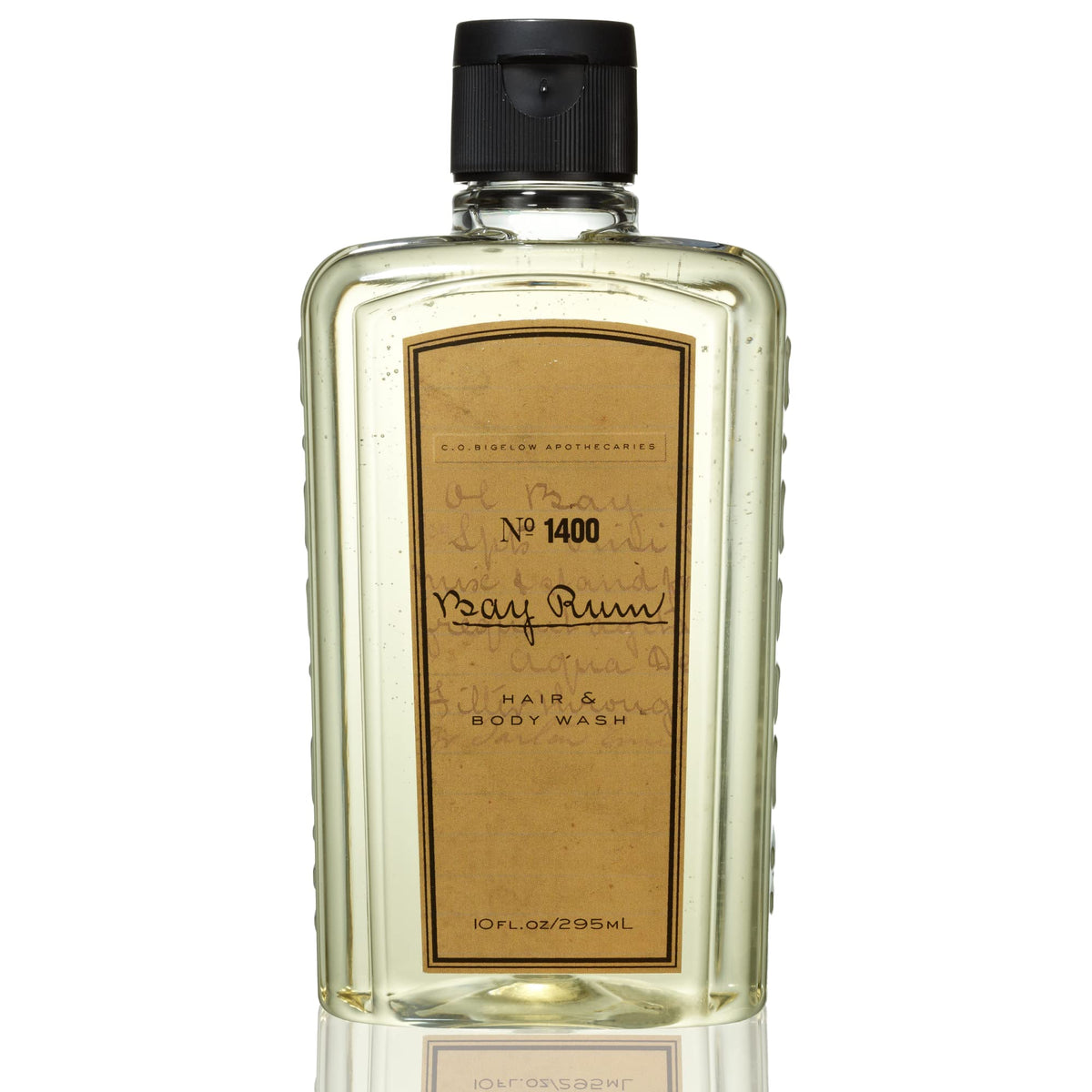 Gel douche Bay Rum de C.O. Bigelow en bouteille, nettoyage efficace des cheveux et de la peau.