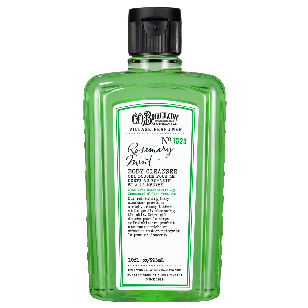 Emballage Village Perfumer du gel douche C.O. Bigelow, design pratique et éco-responsable.