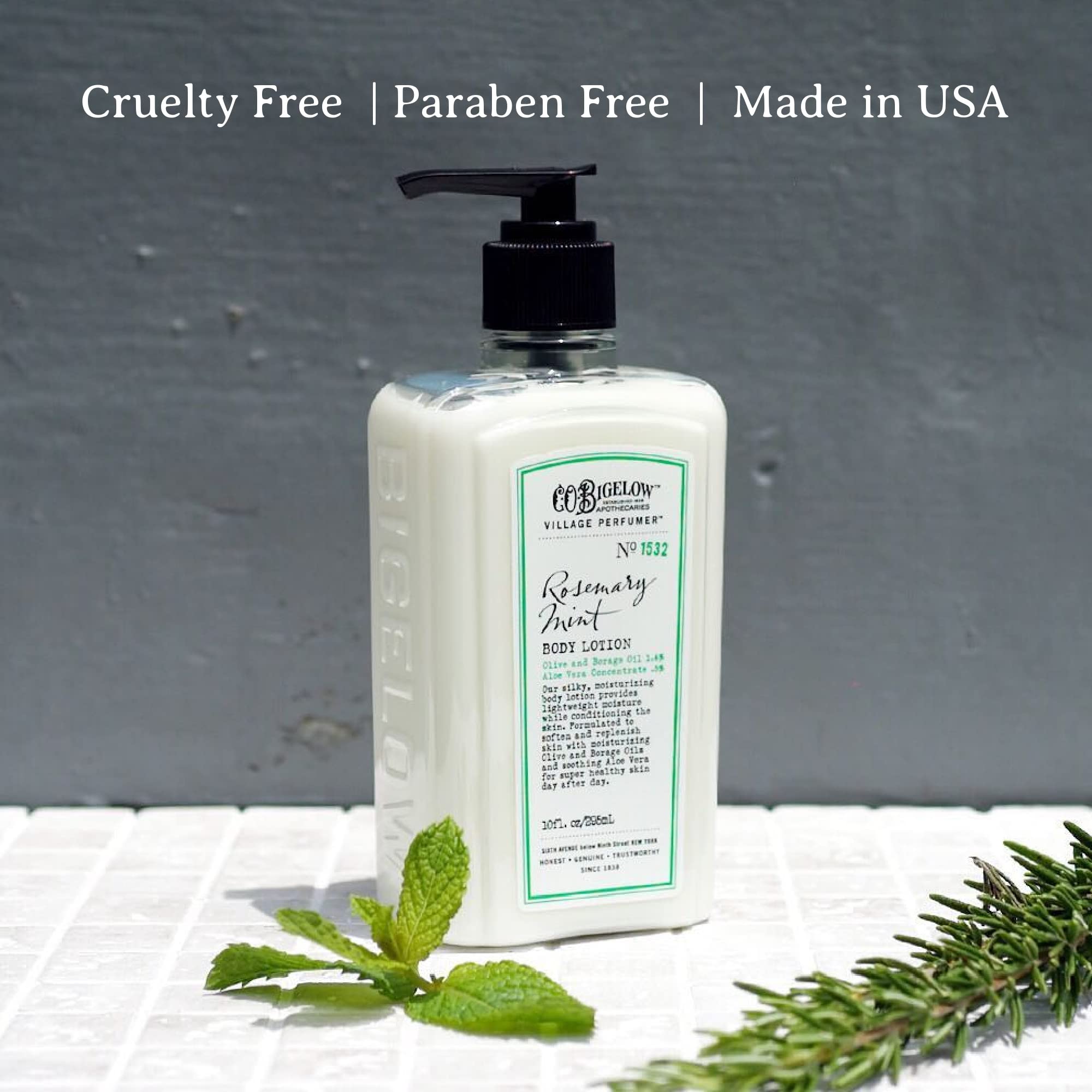 C.O. Bigelow Lotion romarin-menthe, pompe pratique: dose facile pour usage quotidien.