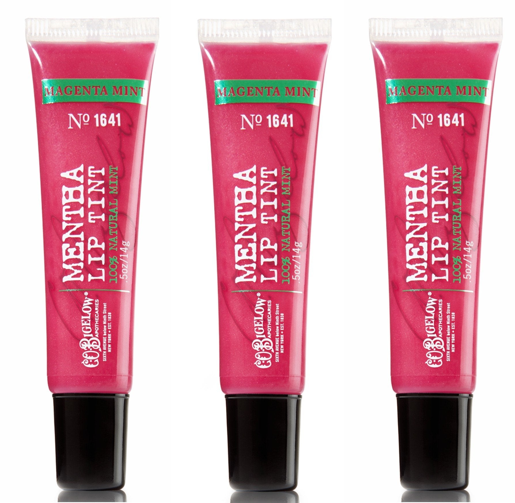 C.O. Bigelow Mentha Lip Tint Trio Magenta Mint pour une teinte légère et une fraîcheur mentholée.