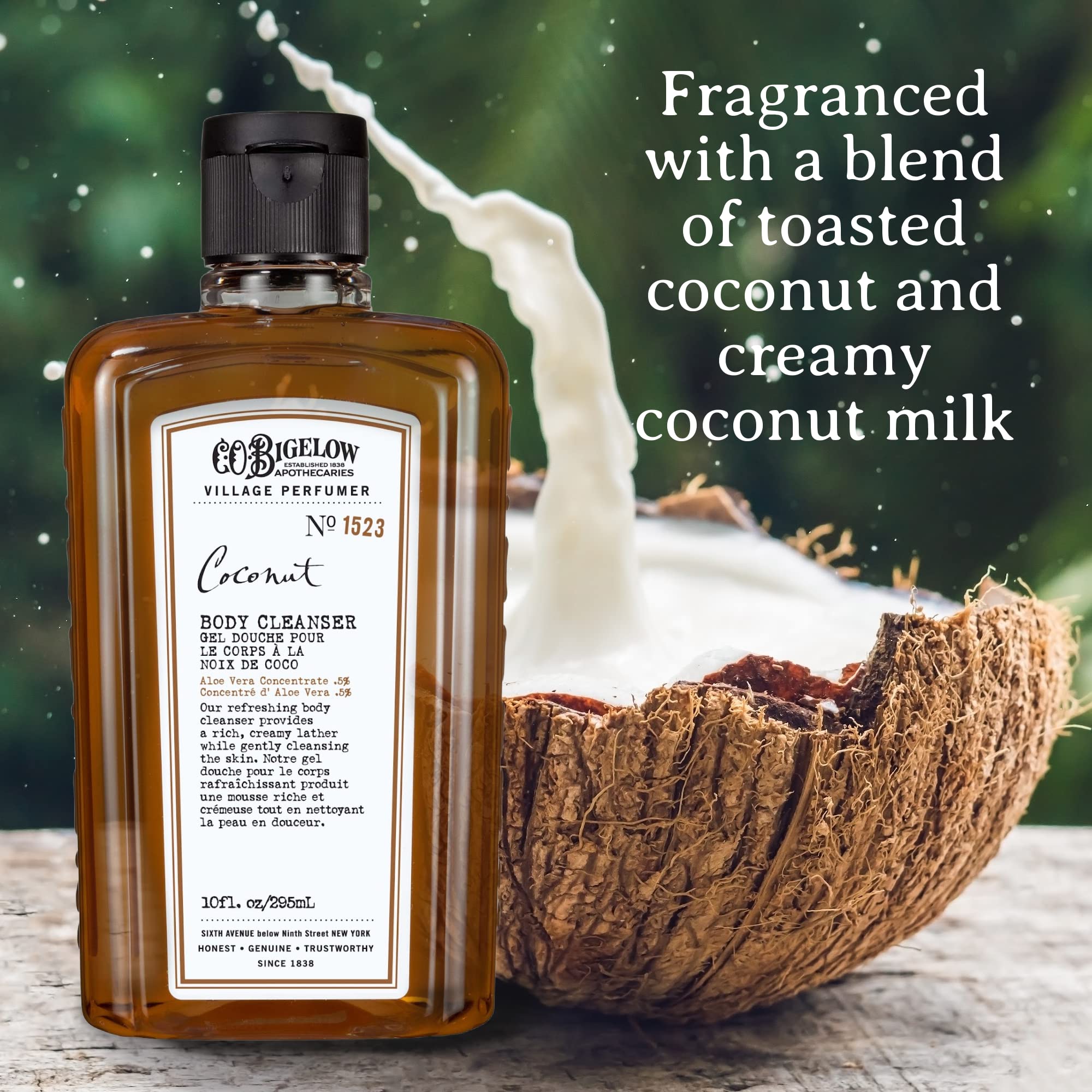 C.O. Bigelow Peau-douce-douche-coco, nettoyant doux adapté aux peaux sèches.