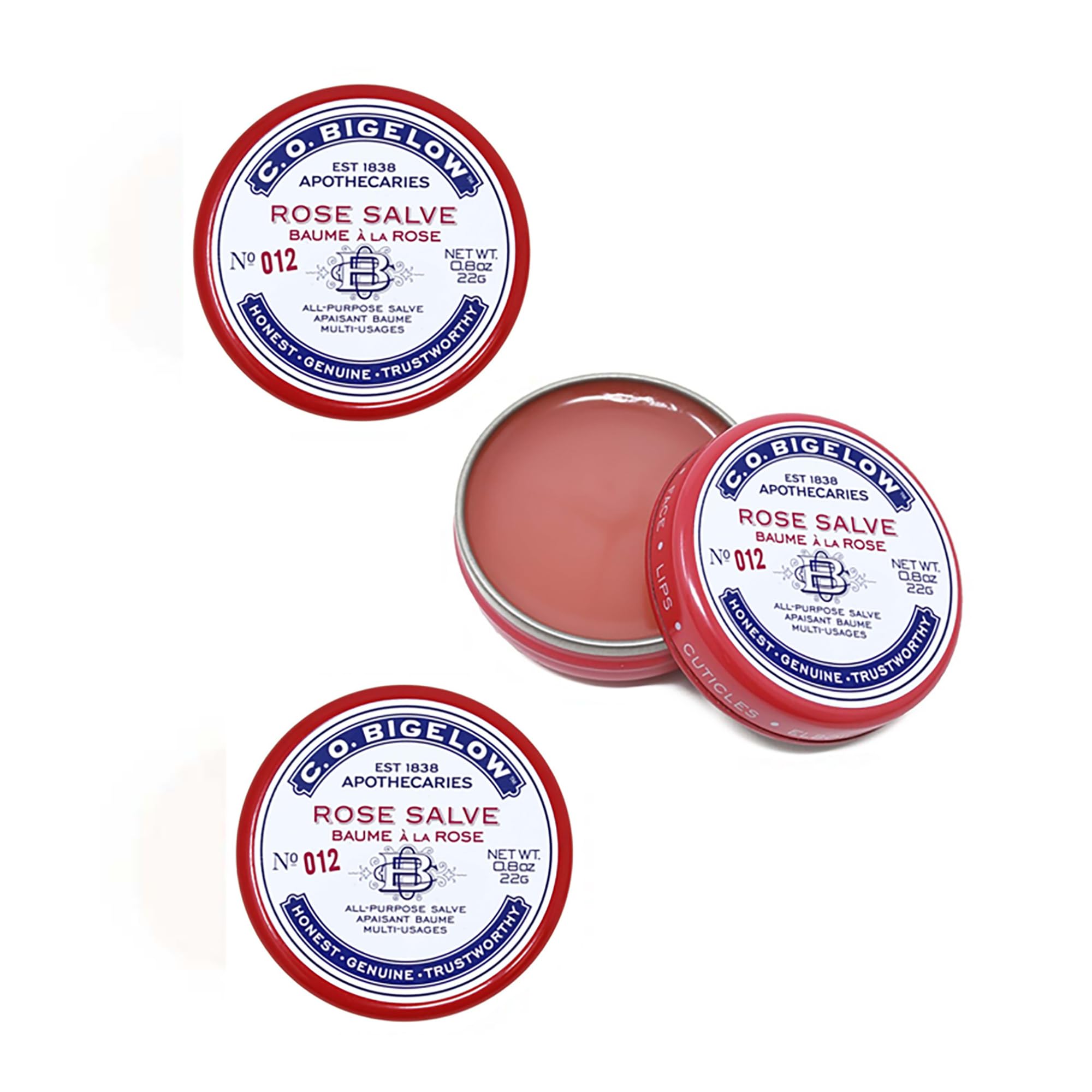 C.O. Bigelow Rose Salve en boîte pour lèvres avec hydratation et parfum délicat.