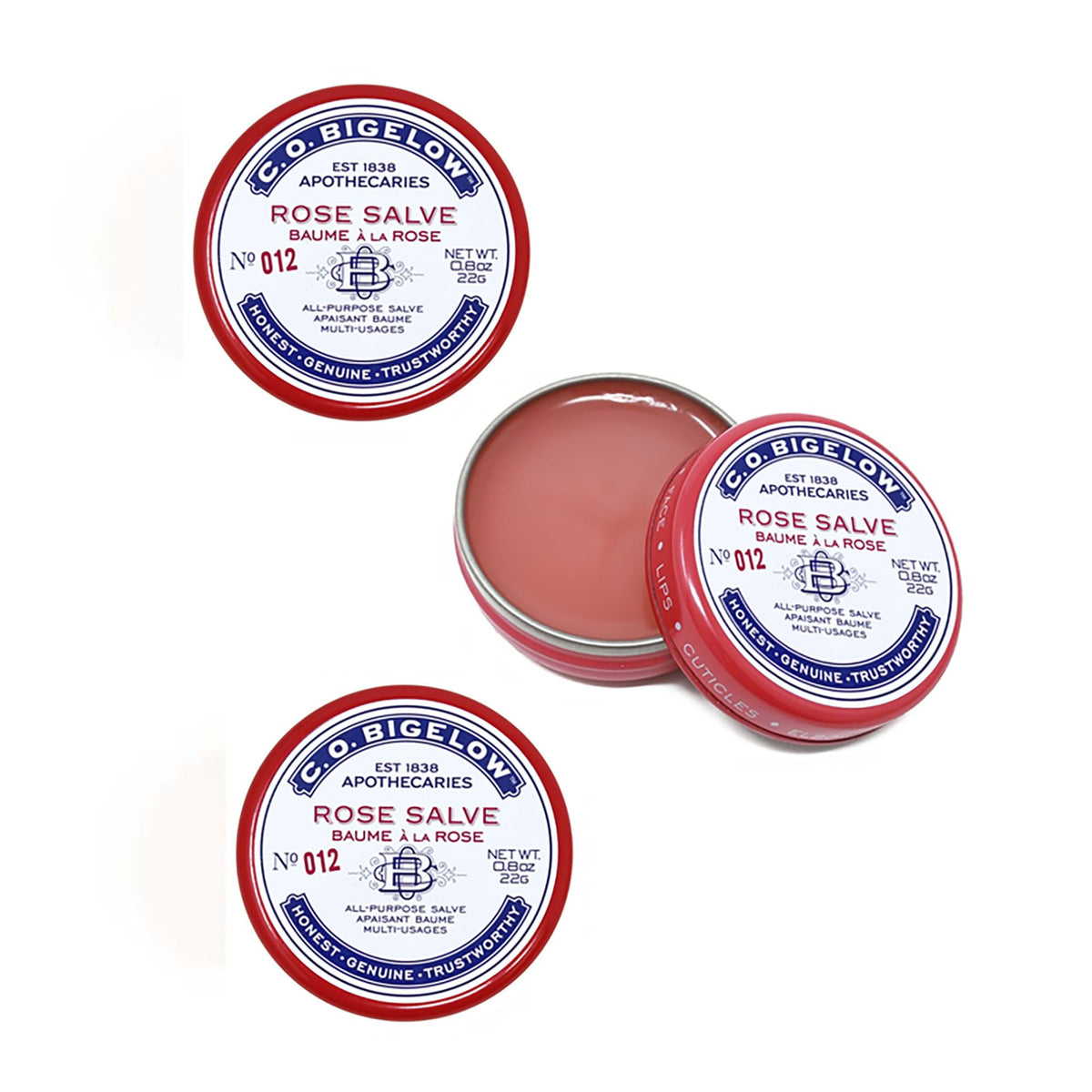 C.O. Bigelow Rose Salve en boîte pour lèvres avec hydratation et parfum délicat.