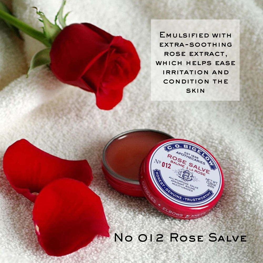 C.O. Bigelow Rose Salve emballage USA: sans cruauté animale et parabènes.