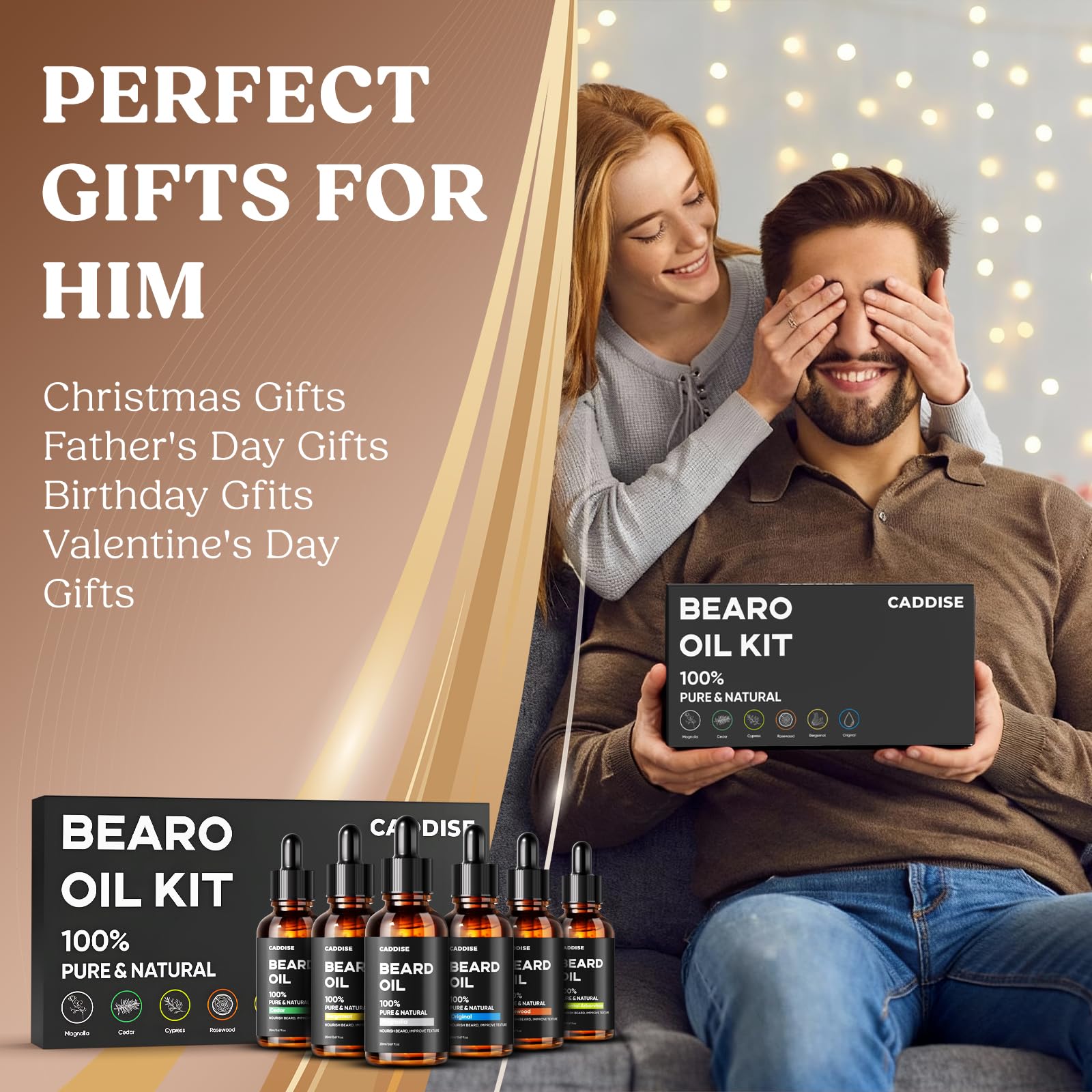 CADDISE huile barbe ensemble coffret : présentation soignée, cadeau idéal pour hommes