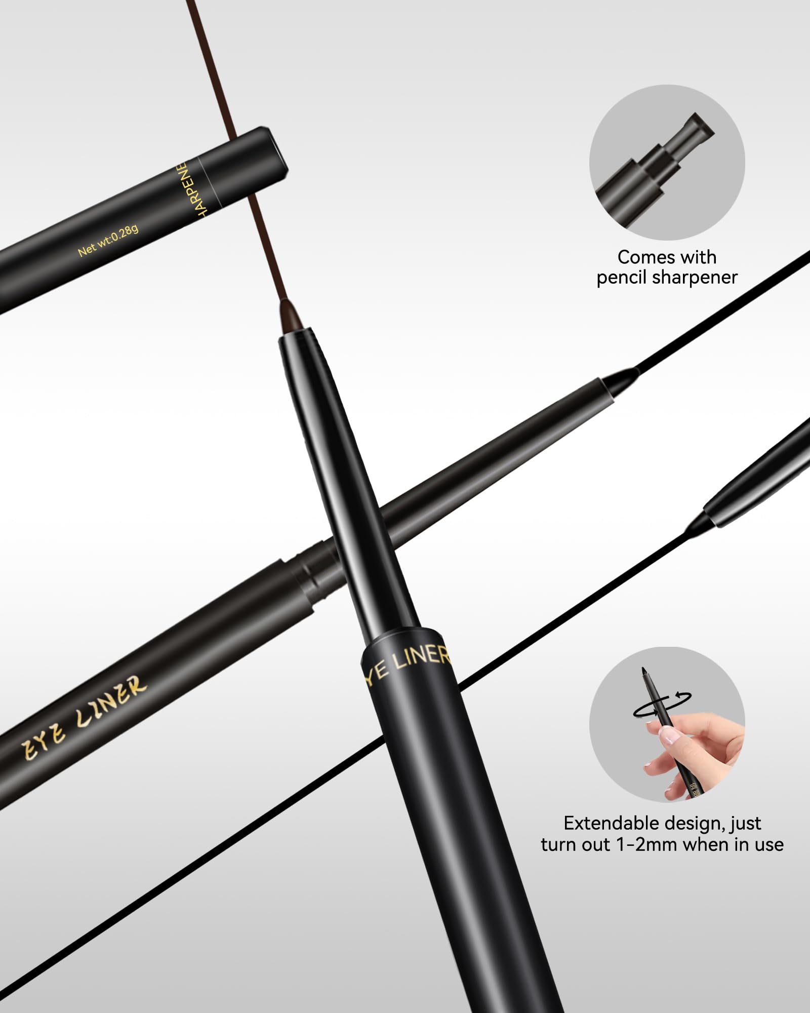 Caedelfly Gel Eyeliner Set – application douce et lisse, taille-crayon intégré.