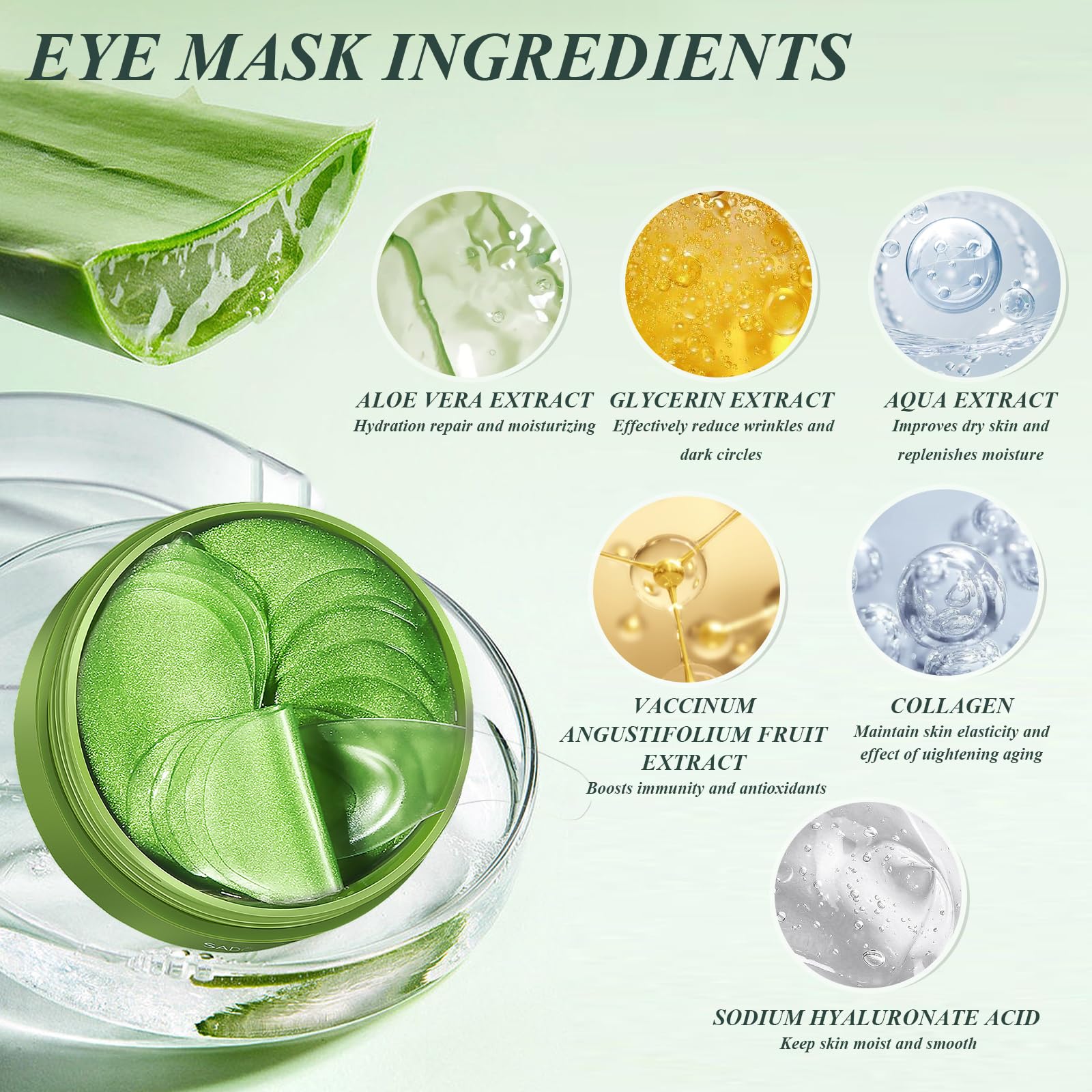 Caewous patches infused with aloe vera for nourishing moisture around the eyes.